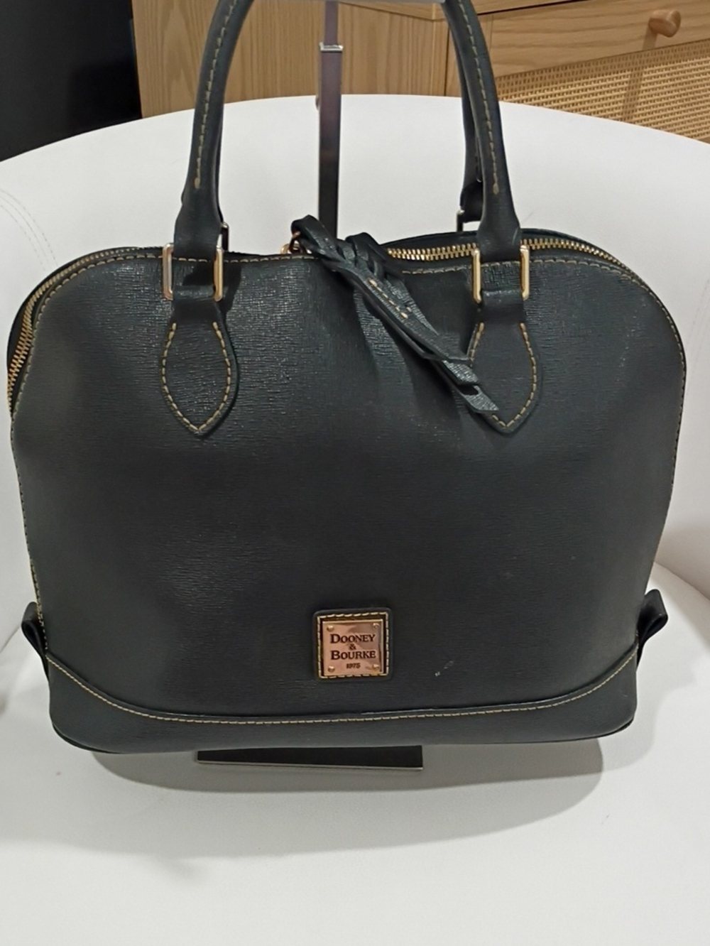 Dooney & Bourke Black Saffiono Leather Dome Satchel